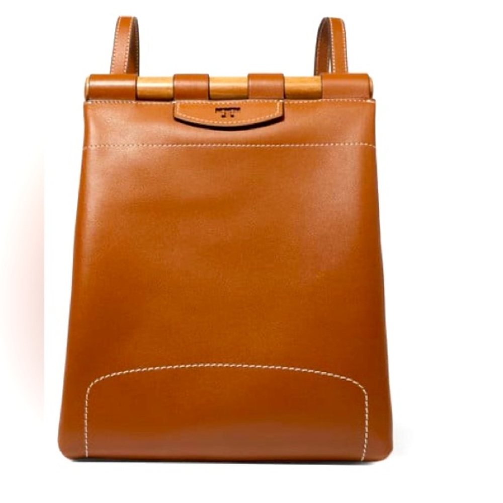 TORY BURCH Dowel Leather Backpack purse adjustable brown medium sized EUC RARE